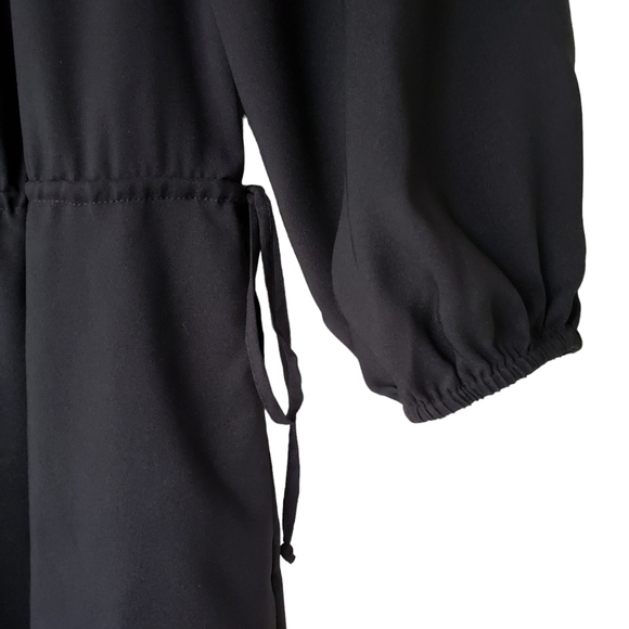 Le Gali Black Boho Babydoll Dress Mesh Top Drawstring Waist 3/4 Sleeve - Picture 6 of 7